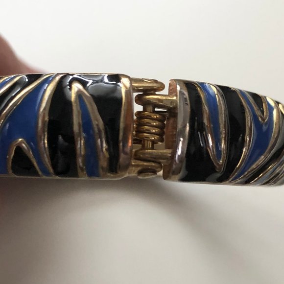KJL original Blue Gold Black Tiger Print Bangle - Picture 3 of 9